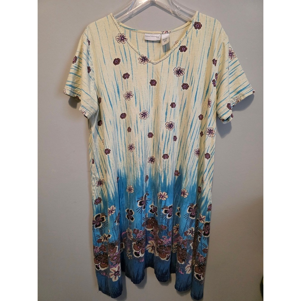 Anna Maxwell Dress‎ Women's size 1X Floral Short Sleeve Stretch Soft Casual